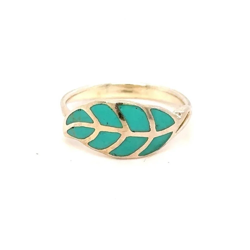 Silver‎ 925 Petite Enamel Leaf Ring